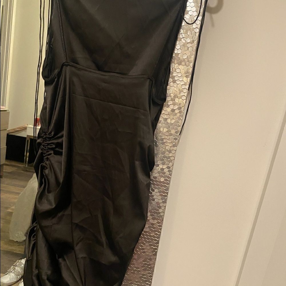 [boutique] drawstring black satin dress #2 - Picture 8 of 10